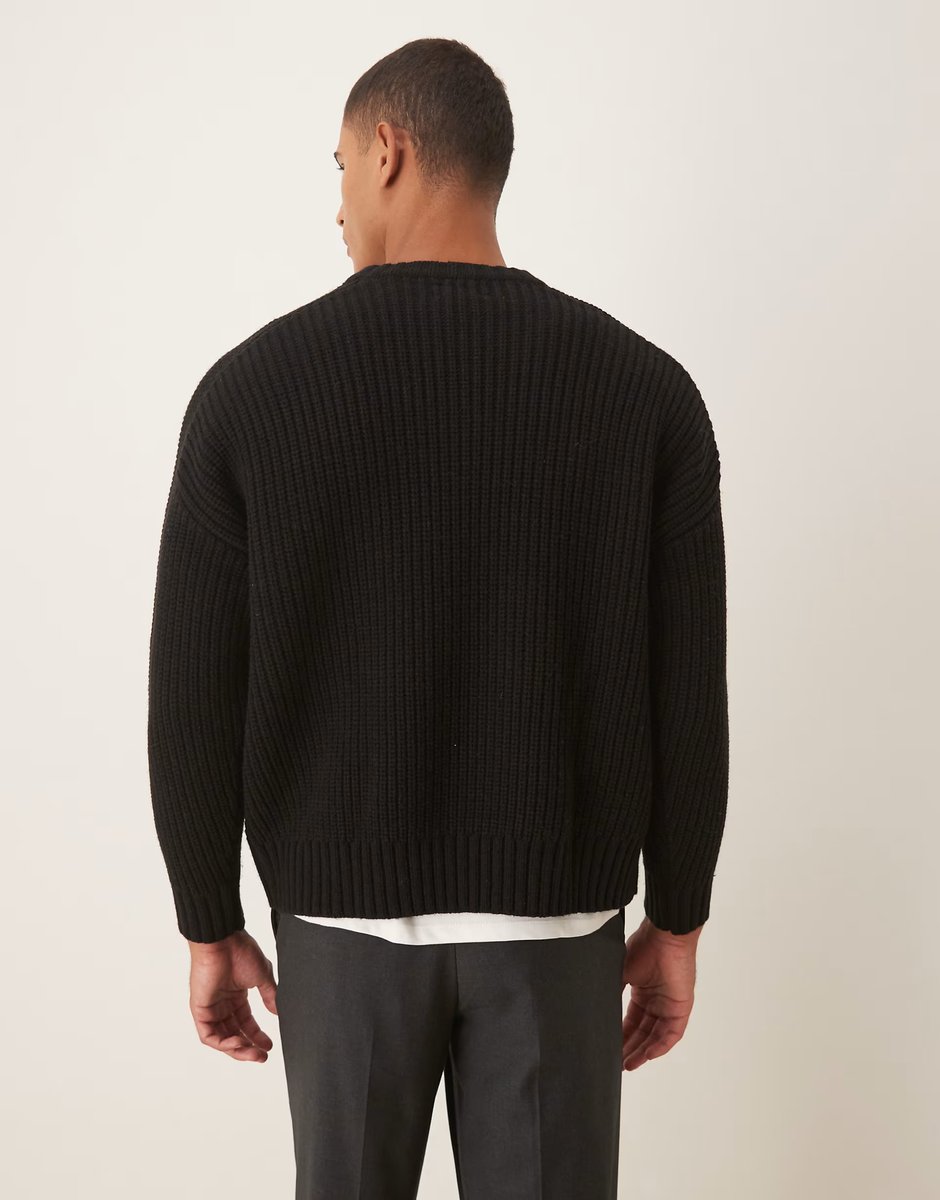ASOS ASOS DESIGN oversized heavyweight knitted wool blend rib jumper in black - 3
