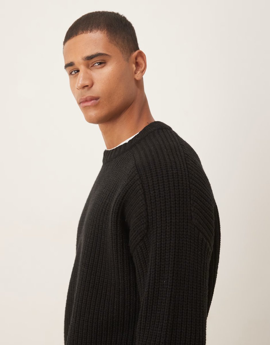 ASOS ASOS DESIGN oversized heavyweight knitted wool blend rib jumper in black - 4
