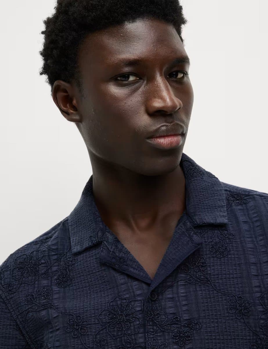 Marks & Spencer M&S Classic Cuban Collar Shirt in Navy