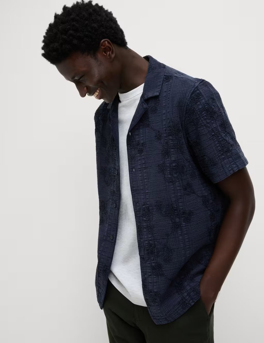 Marks & Spencer M&S Pure Cotton Seersucker Shirt Navy - 2