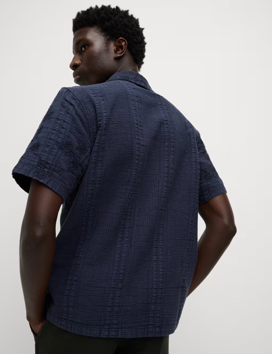 Marks & Spencer M&S Pure Cotton Seersucker Shirt Navy - 4