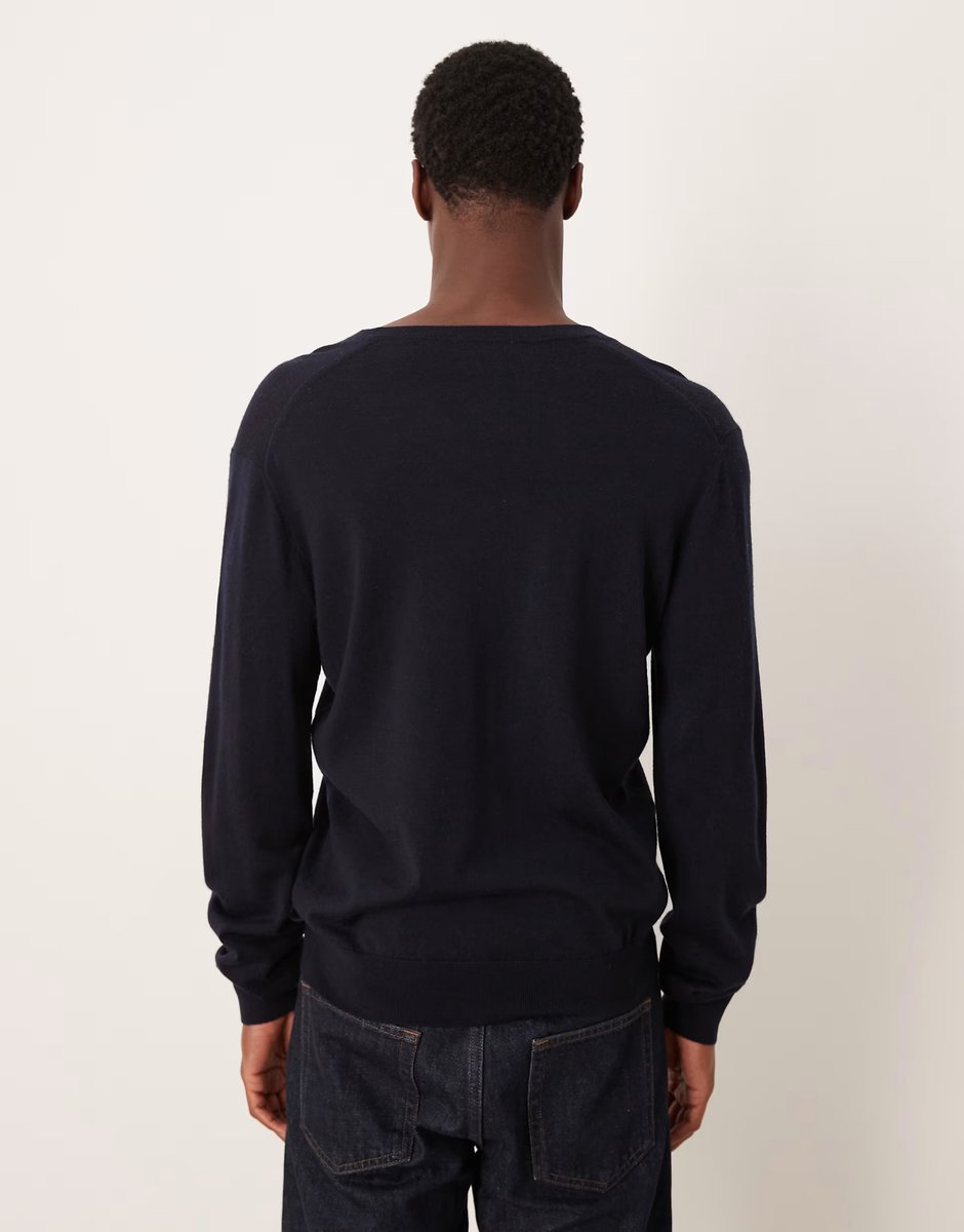 ASOS Mango 100% wool v-neck lightweight knitted top in navy - 3