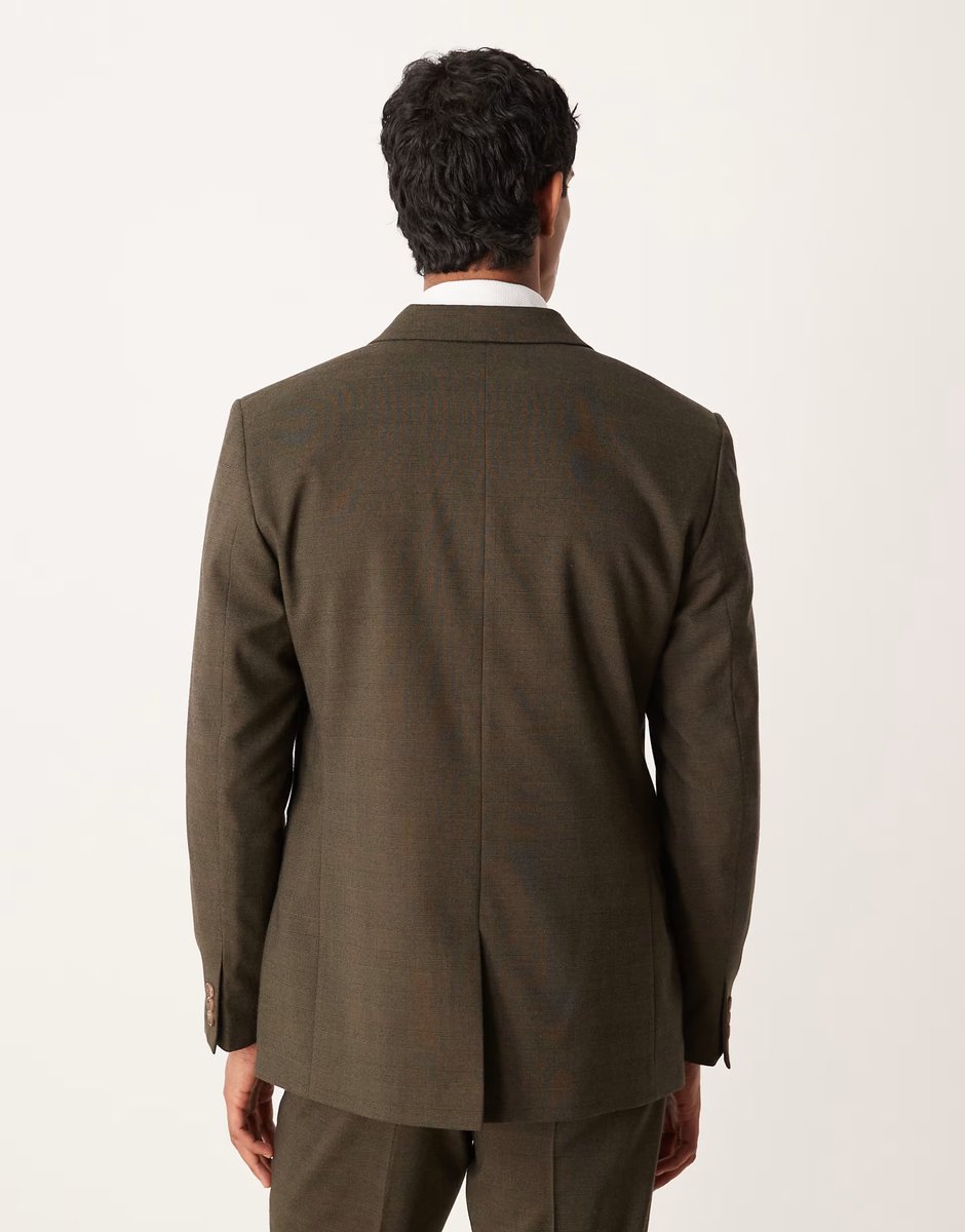 ASOS ASOS DESIGN regular suit jacket in brown glen check - 3