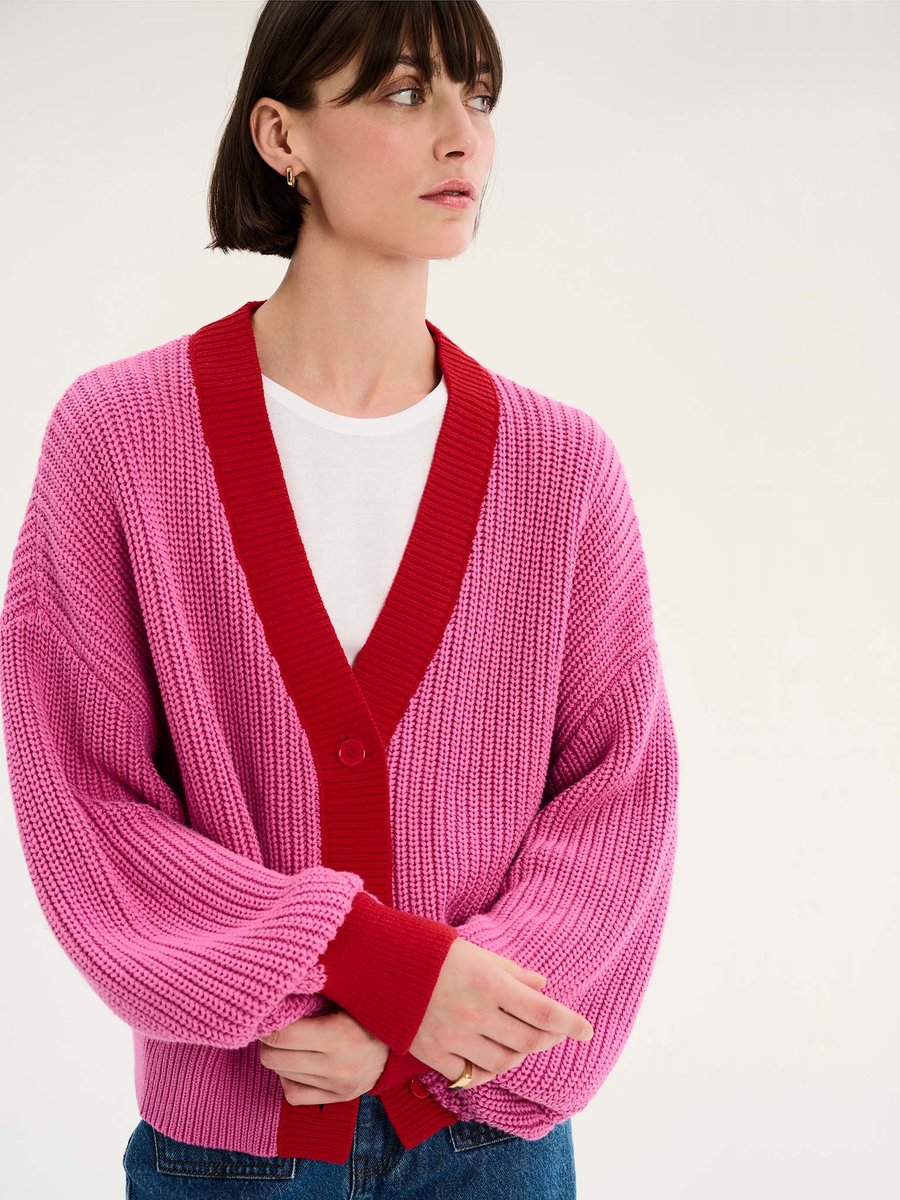 OMNES Hopper Cardigan in Pink and Red - 2