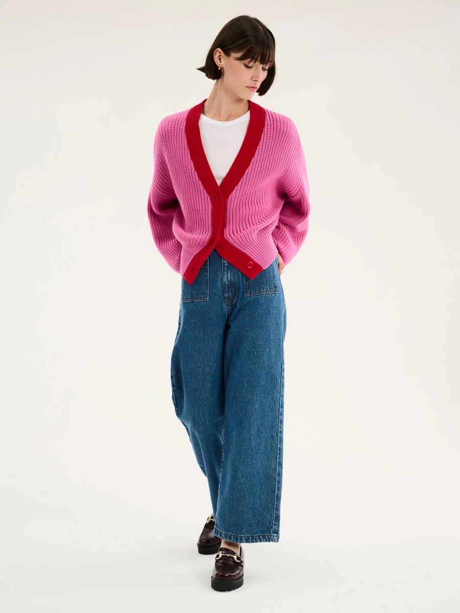 OMNES Hopper Cardigan in Pink and Red - 3