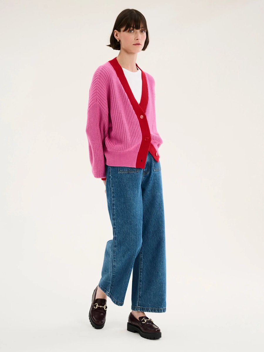 OMNES Hopper Cardigan in Pink and Red - 4