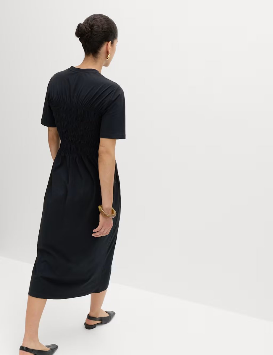 Marks & Spencer M&S Cotton Rich Shirred Midi T-Shirt Dress Black - 3