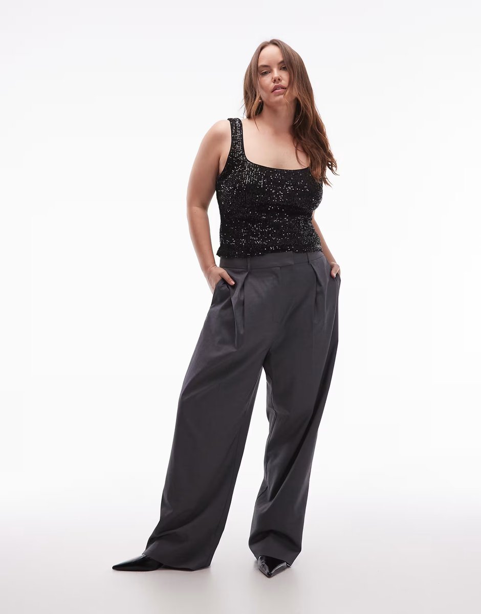 ASOS ASOS DESIGN Curve allover sequin square neck top in black - 4