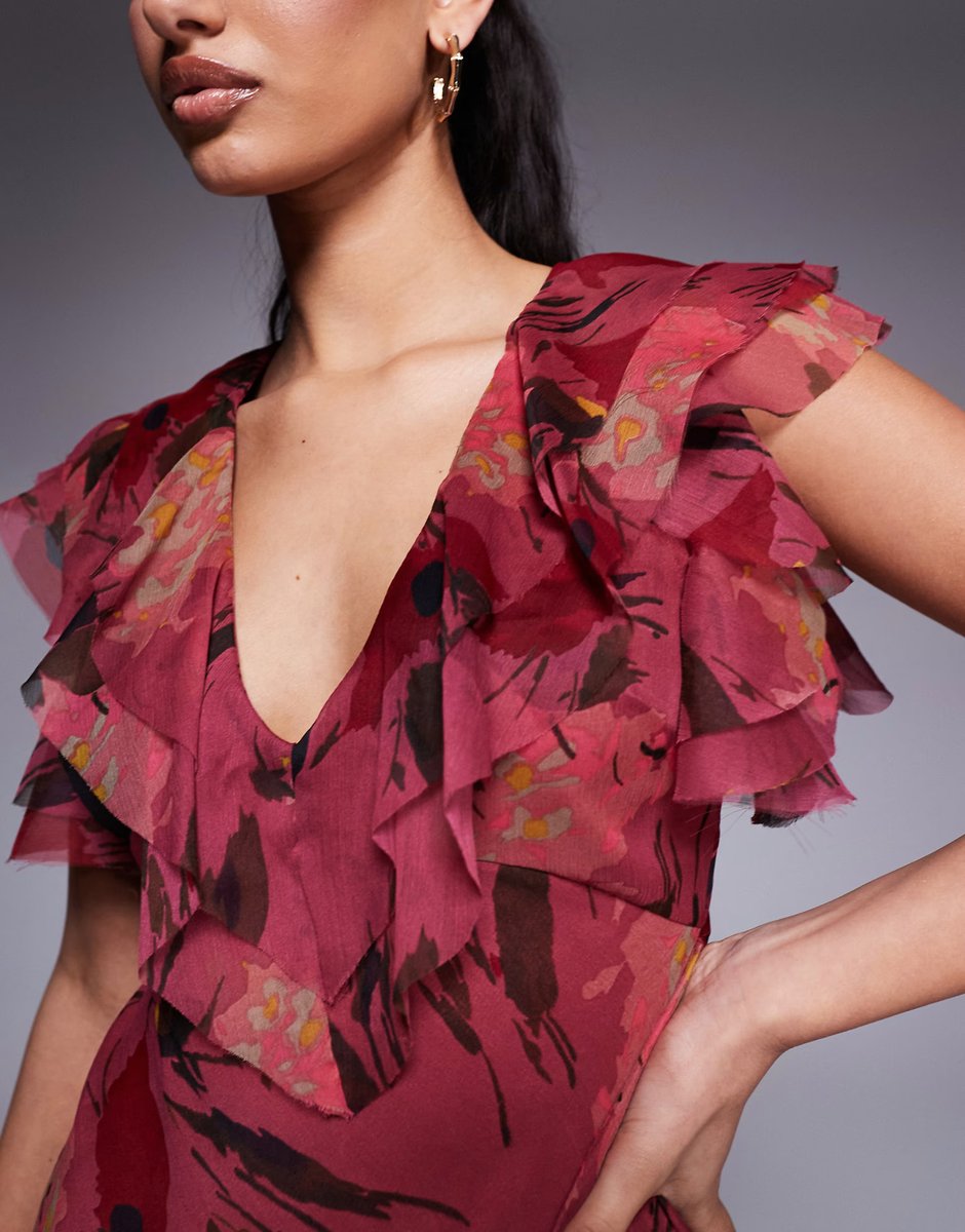 ASOS ASOS DESIGN frill sleeve chiffon mini dress in pink floral print - 3