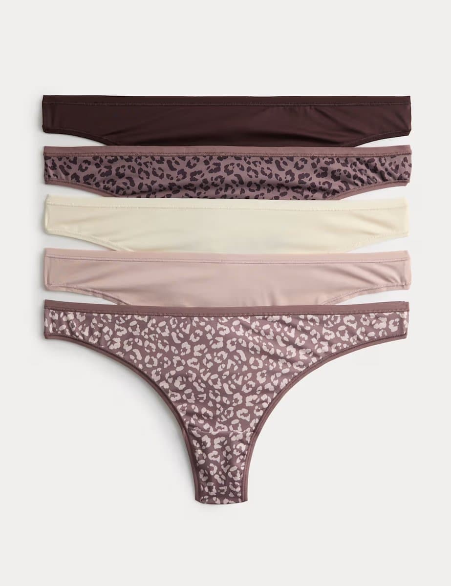 Marks & Spencer M&S 5pk Microfibre Low Rise Thongs Brown Mix