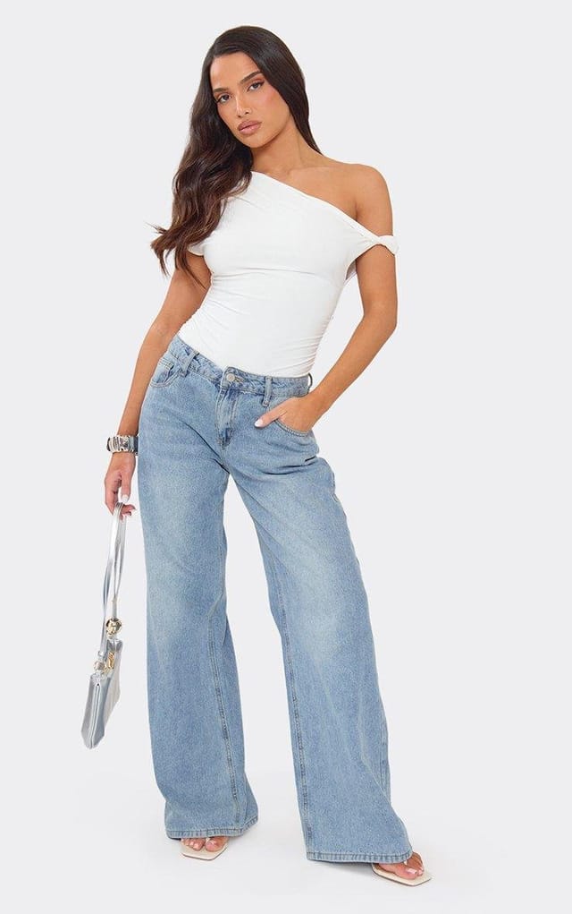 EGO Asymmetric Twist Detail Bodysuit In White, Women's Size UK 6 - 2