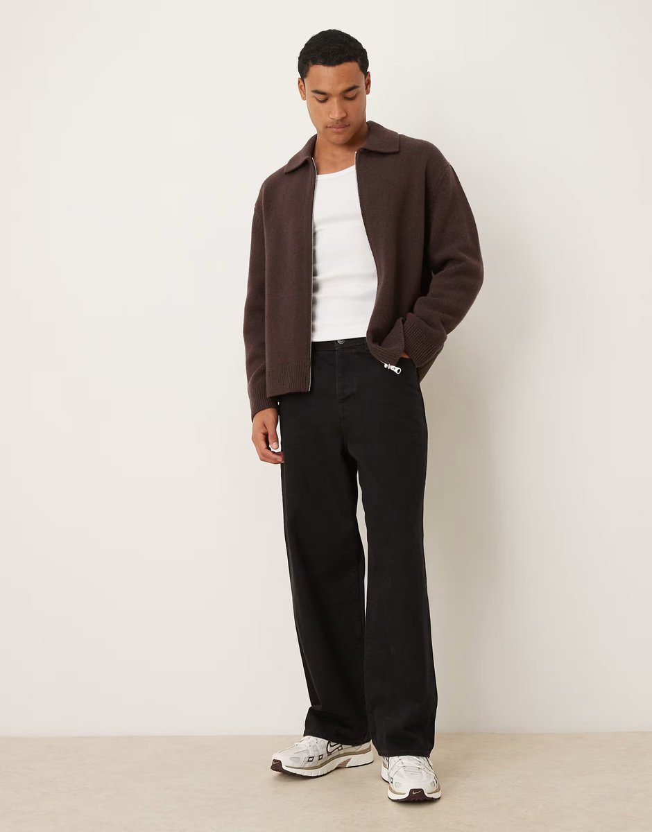 ASOS ARKET oversized cardigan with zip front in brown - 2