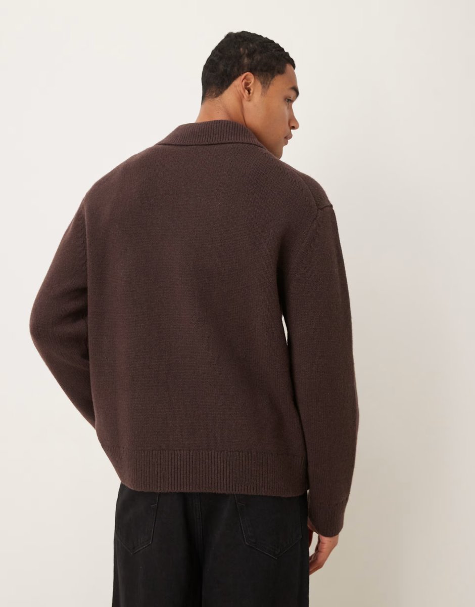ASOS ARKET oversized cardigan with zip front in brown - 3
