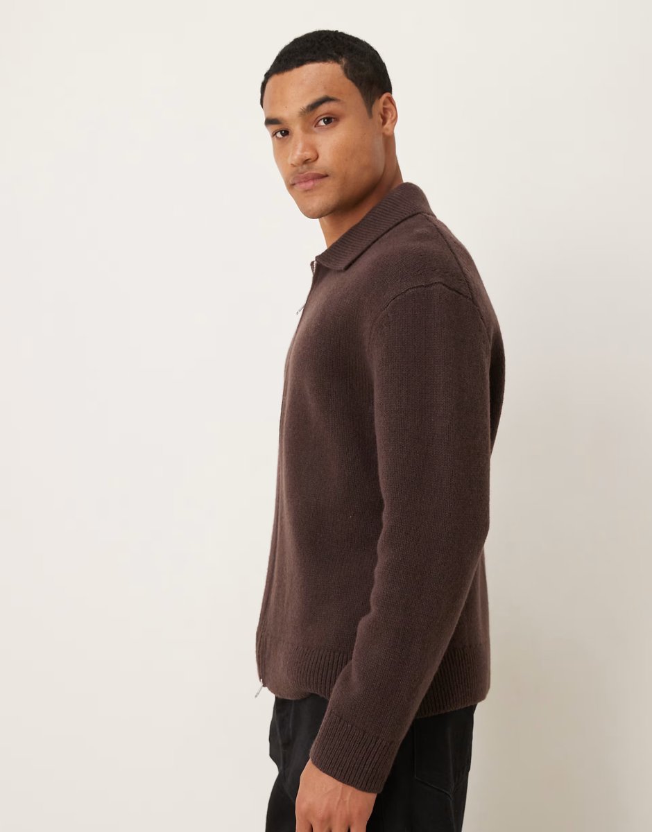 ASOS ARKET oversized cardigan with zip front in brown - 4