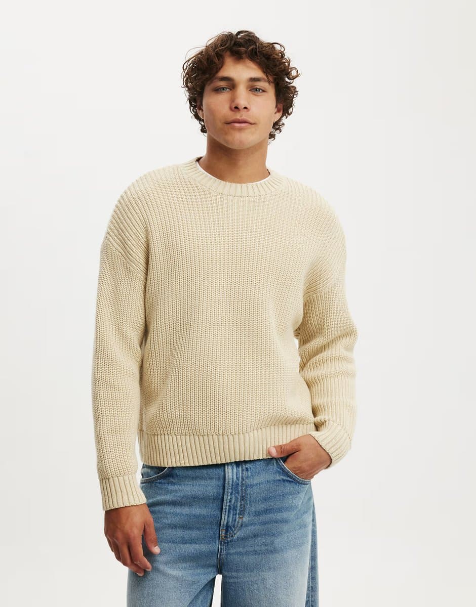 ASOS Cotton On Washed box fit crew knit in beige