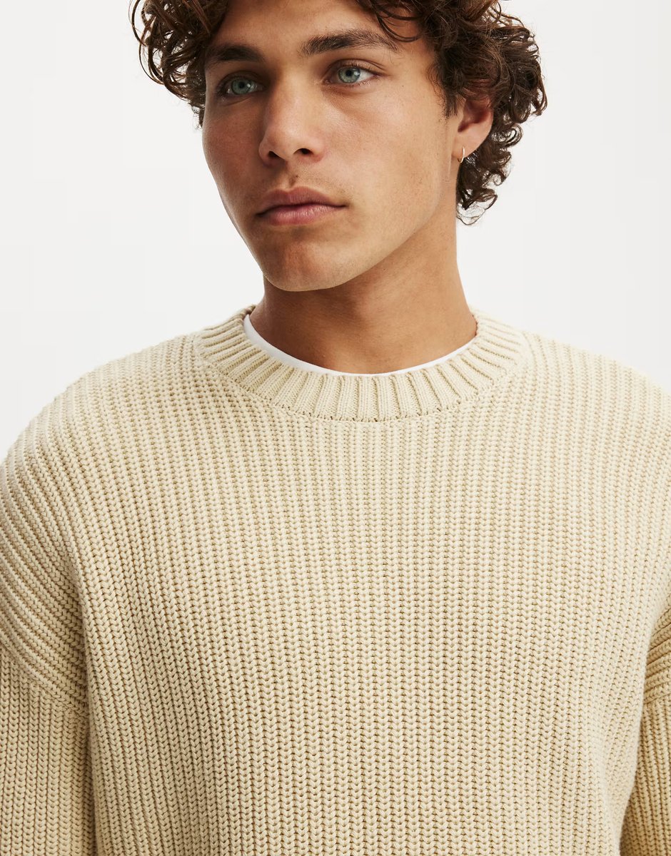 ASOS Cotton On Washed box fit crew knit in beige - 2