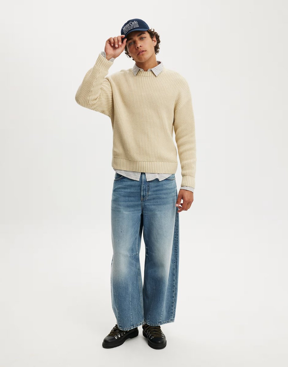 ASOS Cotton On Washed box fit crew knit in beige - 3