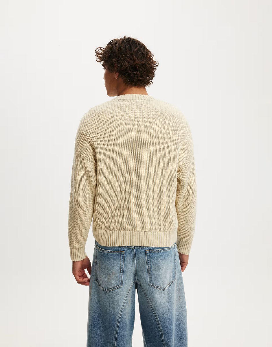 ASOS Cotton On Washed box fit crew knit in beige - 4