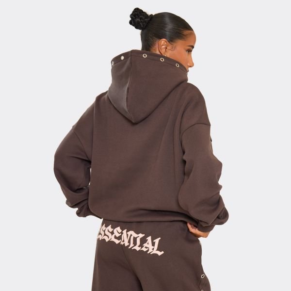EGO Eyelet Detail Graphic Hoodie In Chocolate, Women's Size UK 4 - 2