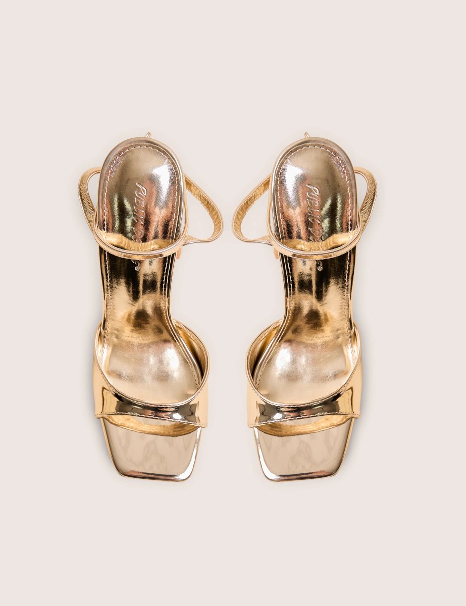 Public Desire Resist Gold Peep Toe Barely There Platform Heels - 2