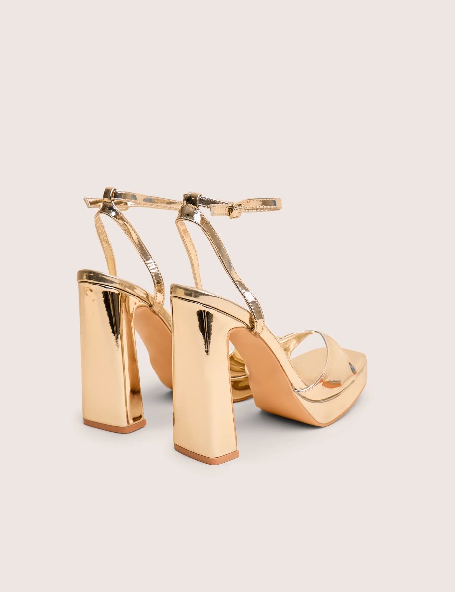 Public Desire Resist Gold Peep Toe Barely There Platform Heels - 3
