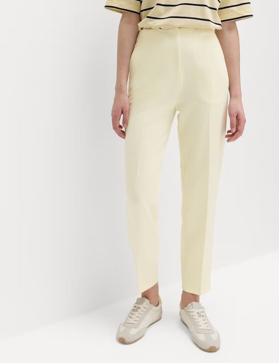 Marks & Spencer M&S Contemporary Tapered Ankle Grazer Trousers in Pale Yellow