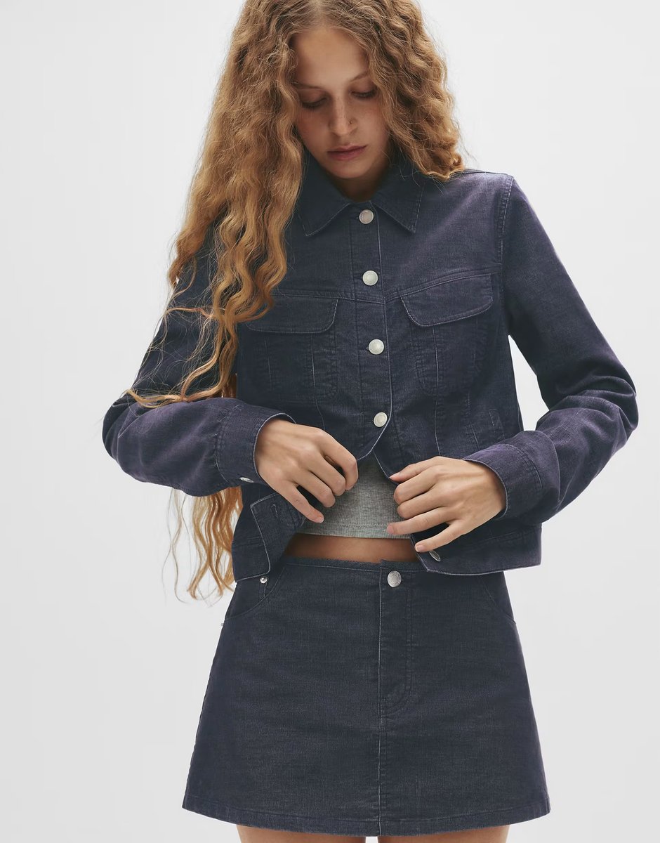 ASOS Pull&Bear Denim corduroy mini skirt in blue - 4