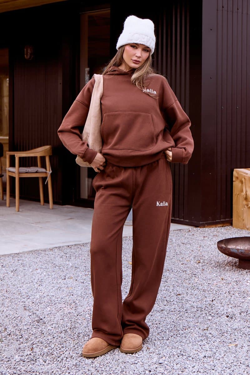 Kaiia Kaiia Slogan Wide Leg Joggers Fudge