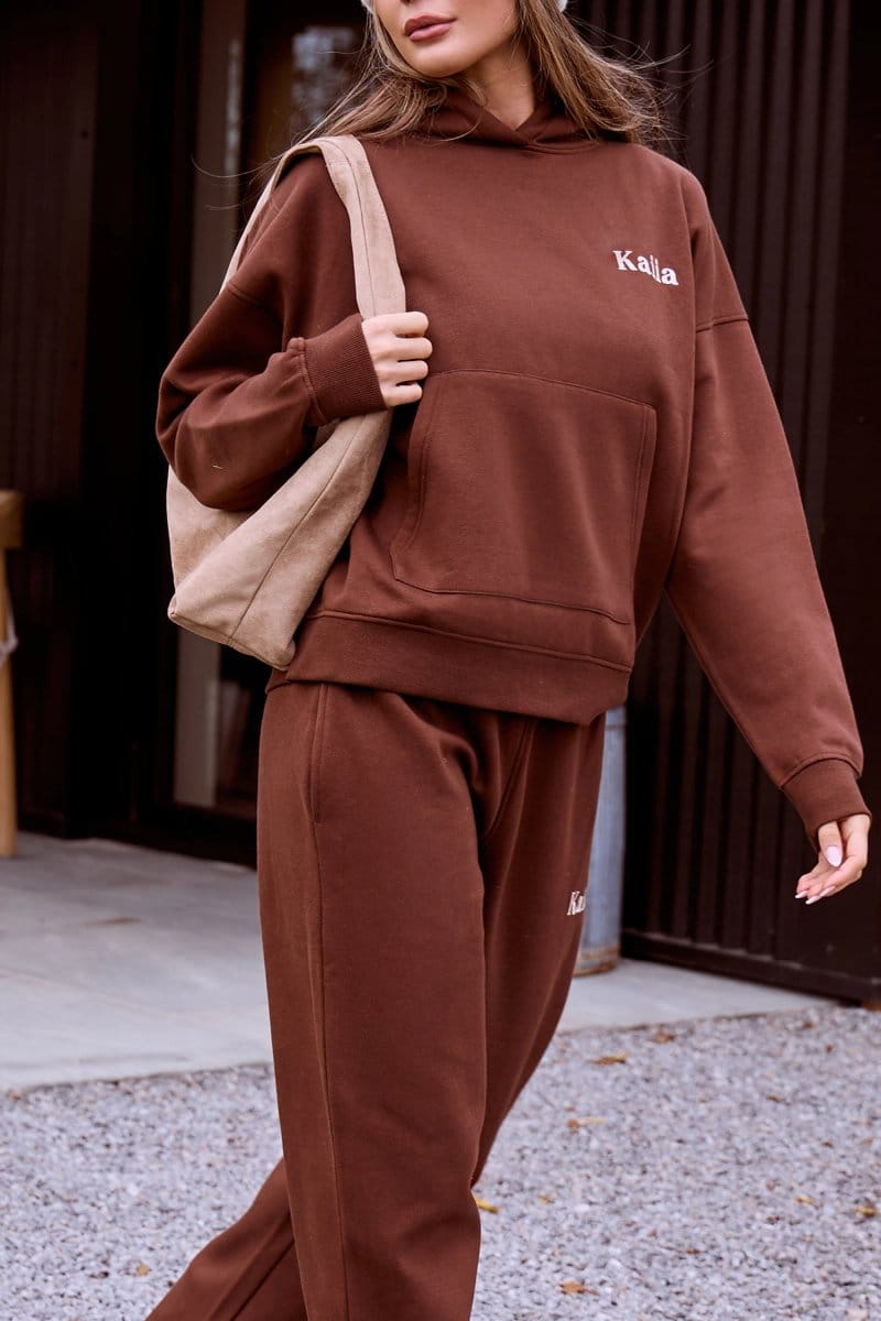 Kaiia Kaiia Slogan Wide Leg Joggers Fudge - 4