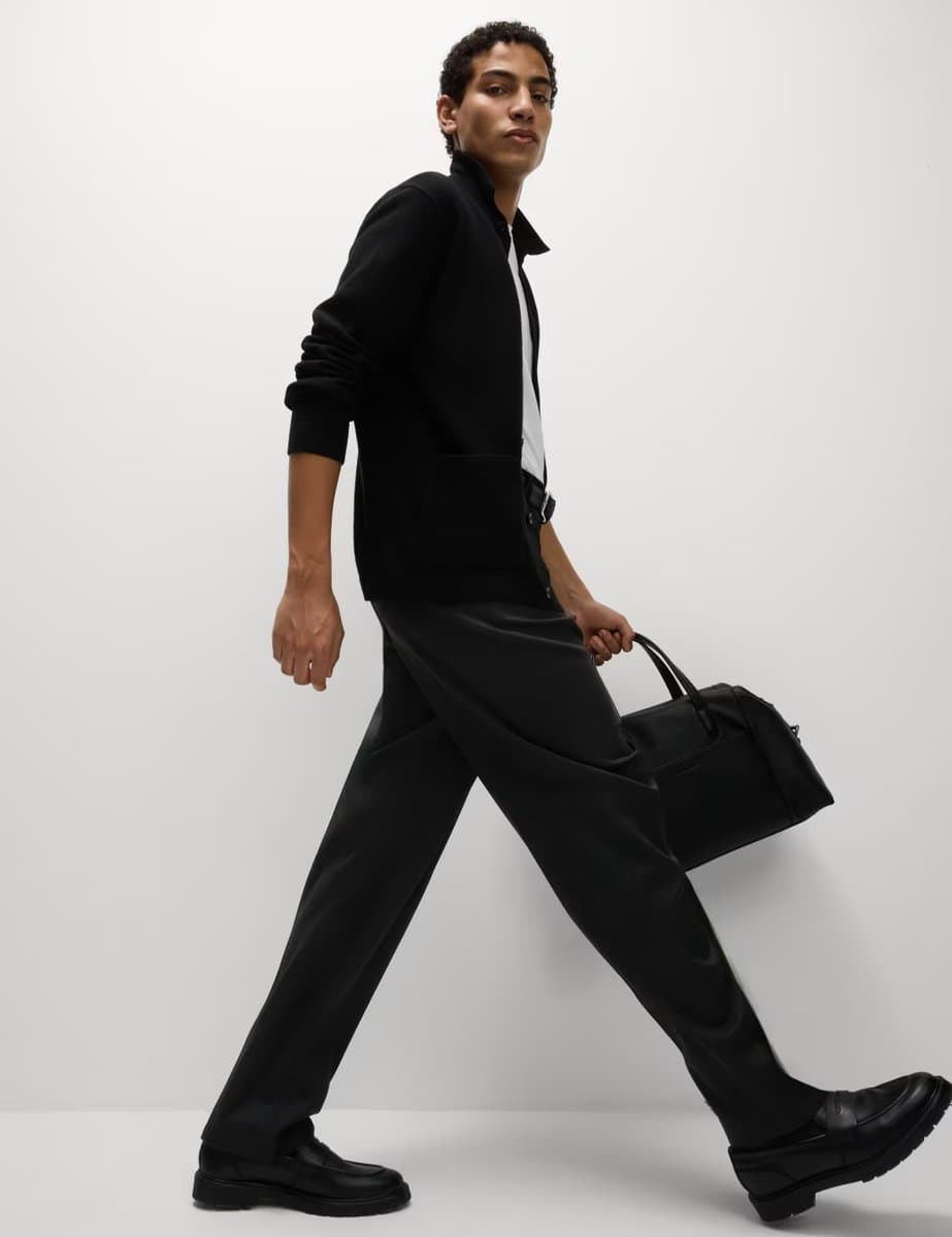 Marks & Spencer M&S Loose Fit Smart Stretch Trousers in Black