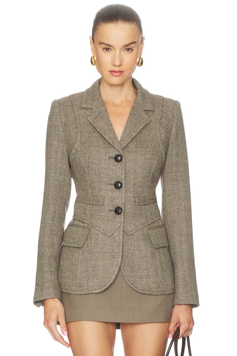 revolve revolve Three Button Blazer in Mushroom Herringbone