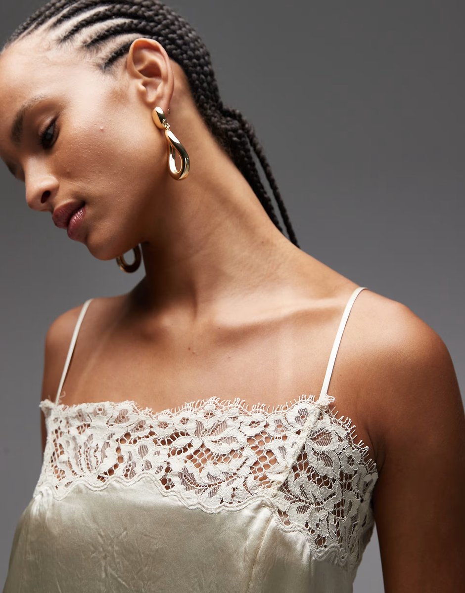 ASOS ARKET lace midi slip dress in light beige - 3