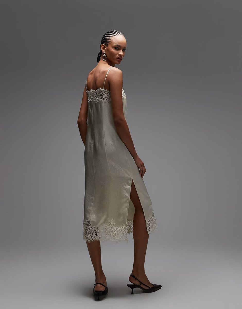 ASOS ARKET lace midi slip dress in light beige - 4