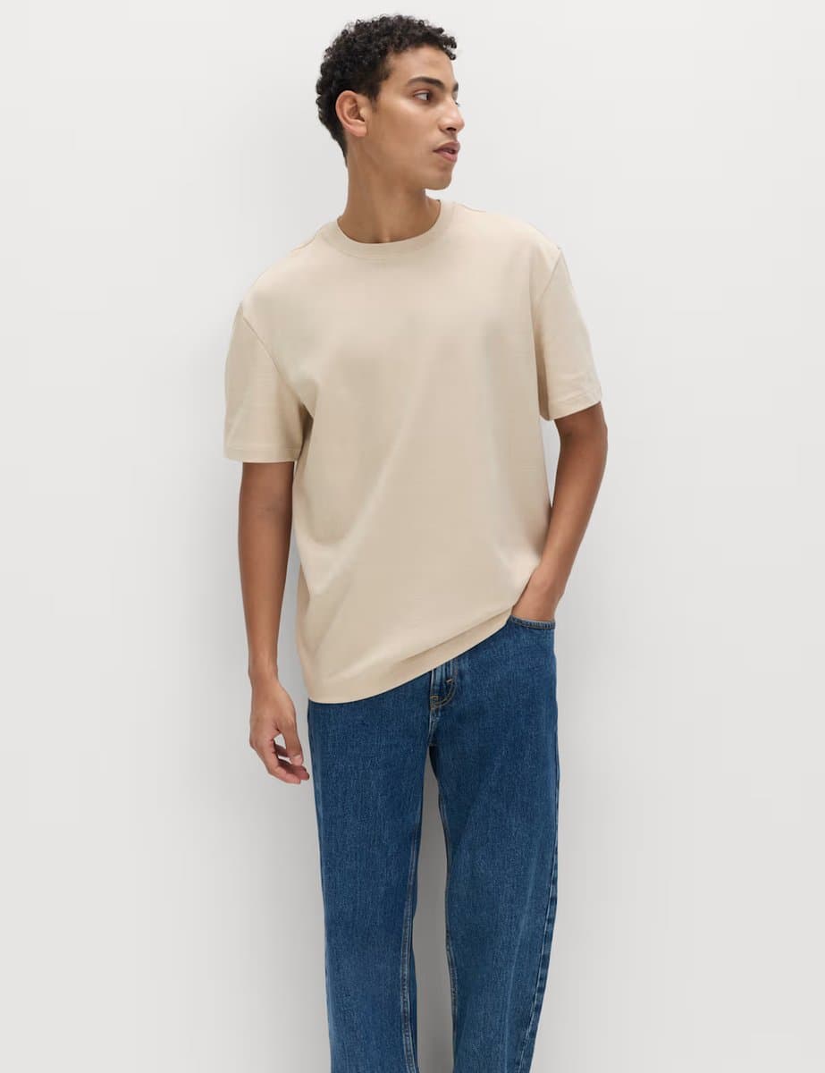 Marks & Spencer M&S Relaxed Fit Striped Crew Neck T-Shirt in Ecru Mix