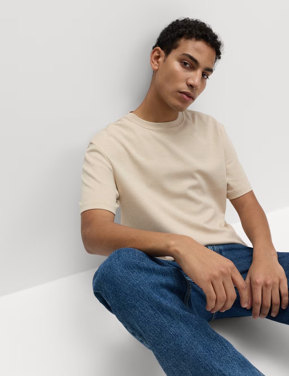 Marks & Spencer M&S Cotton Rich Ultimate Performance Striped T-Shirt Ecru Mix - 3