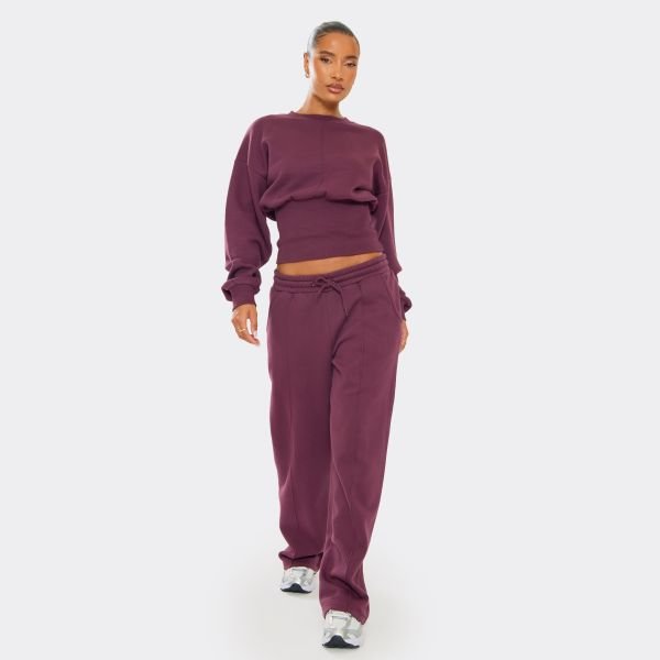 EGO Long Sleeve Cinched Waist Seam Detail Sweatshirt In Plum, Women's Size UK 12 - 2
