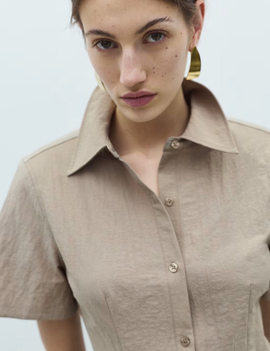 Marks & Spencer M&S Button Through Mini Shirt Dress Natural - 2