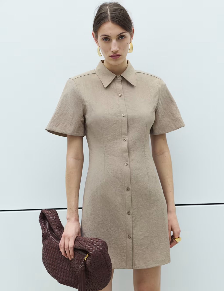 Marks & Spencer M&S Button Through Mini Shirt Dress Natural - 4