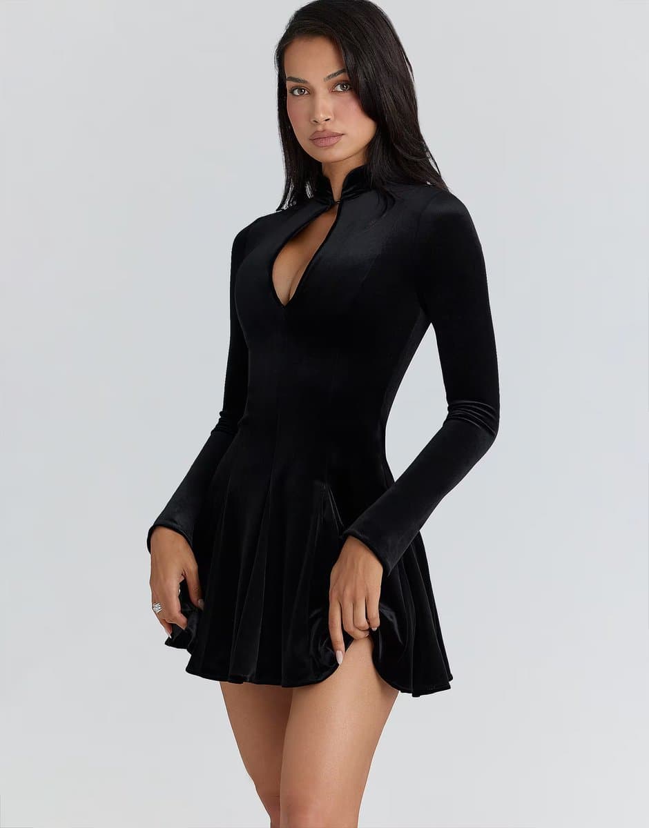 ASOS House of CB Stella velvet keyhole mini dress in black - BLACK