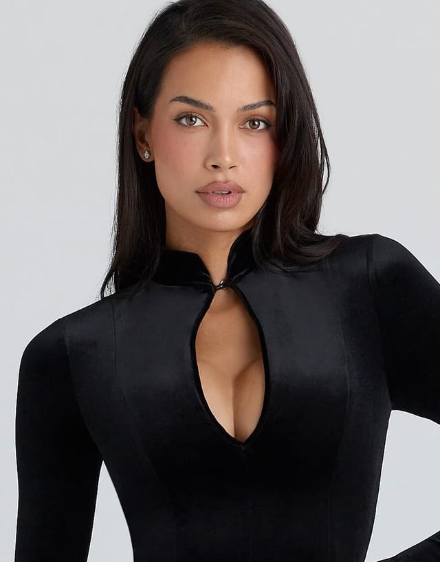 ASOS House of CB Stella velvet keyhole mini dress in black - BLACK - 2