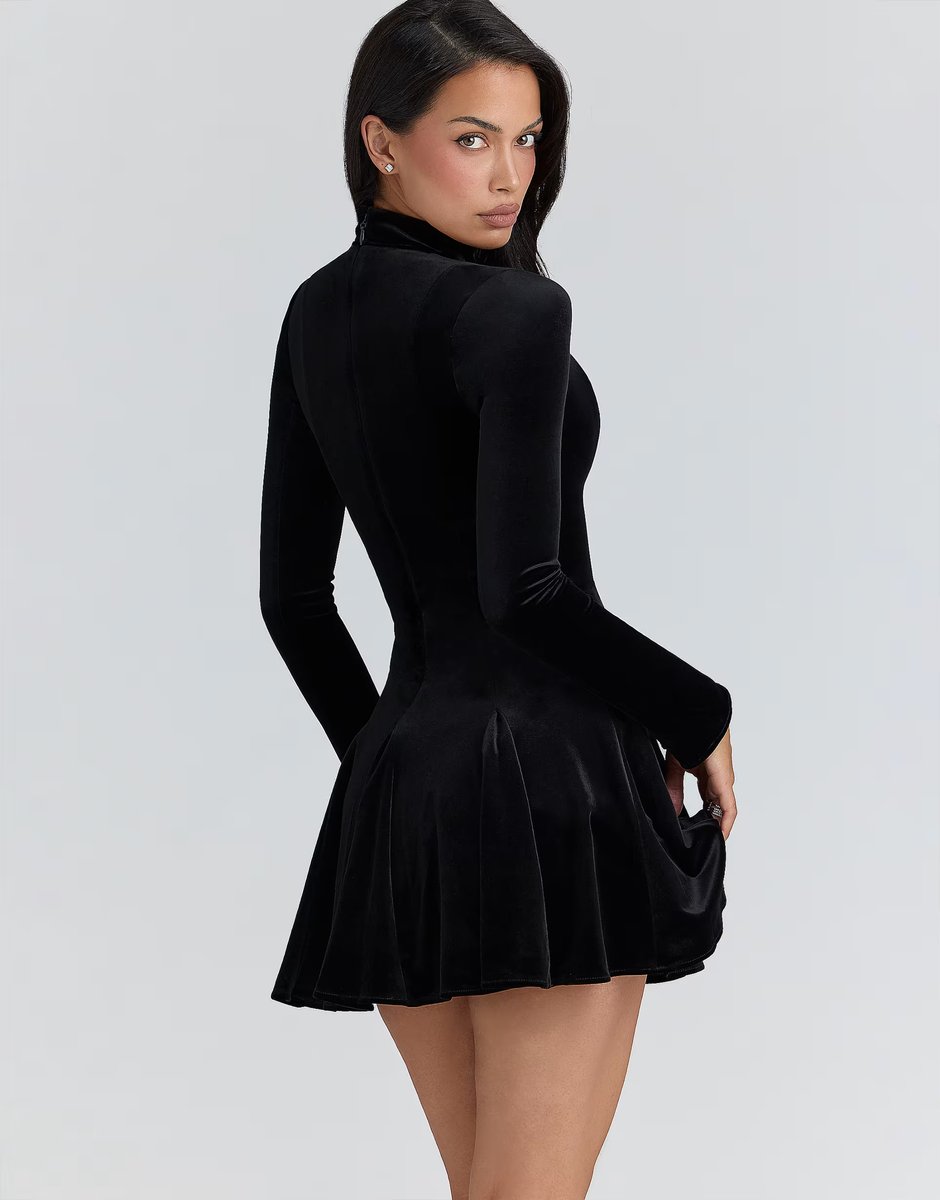 ASOS House of CB Stella velvet keyhole mini dress in black - BLACK - 3