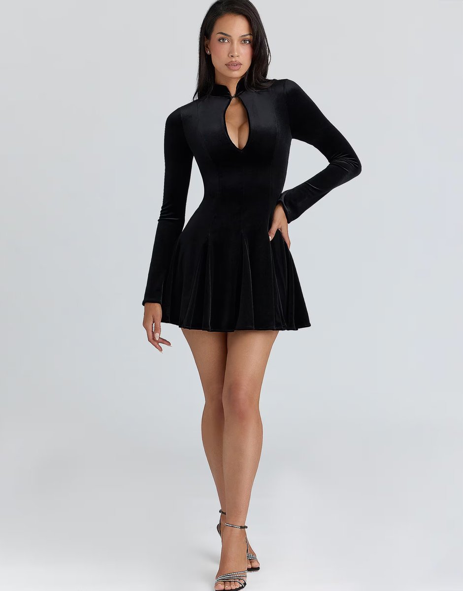 ASOS House of CB Stella velvet keyhole mini dress in black - BLACK - 4