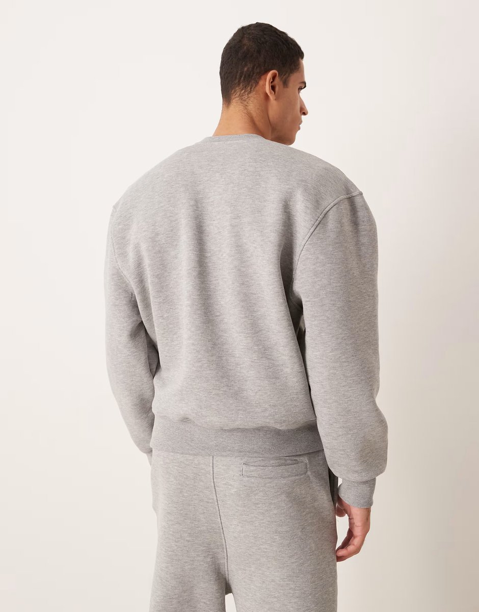 ASOS ASOS DESIGN co-ord oversized sweatshirt with chest embroidery in grey marl - 3