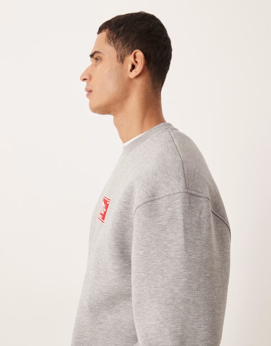 ASOS ASOS DESIGN co-ord oversized sweatshirt with chest embroidery in grey marl - 4