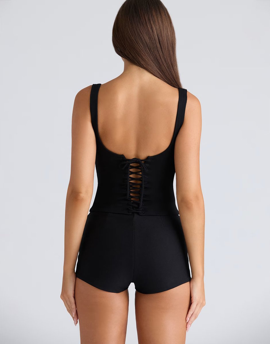 ASOS House of CB The drape neck black corset top in black - 2