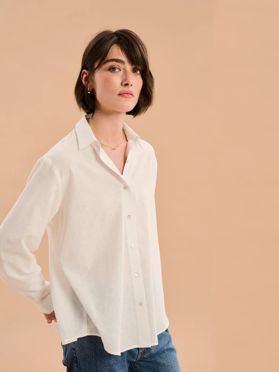 OMNES Evie Linen Oversized Shirt in White