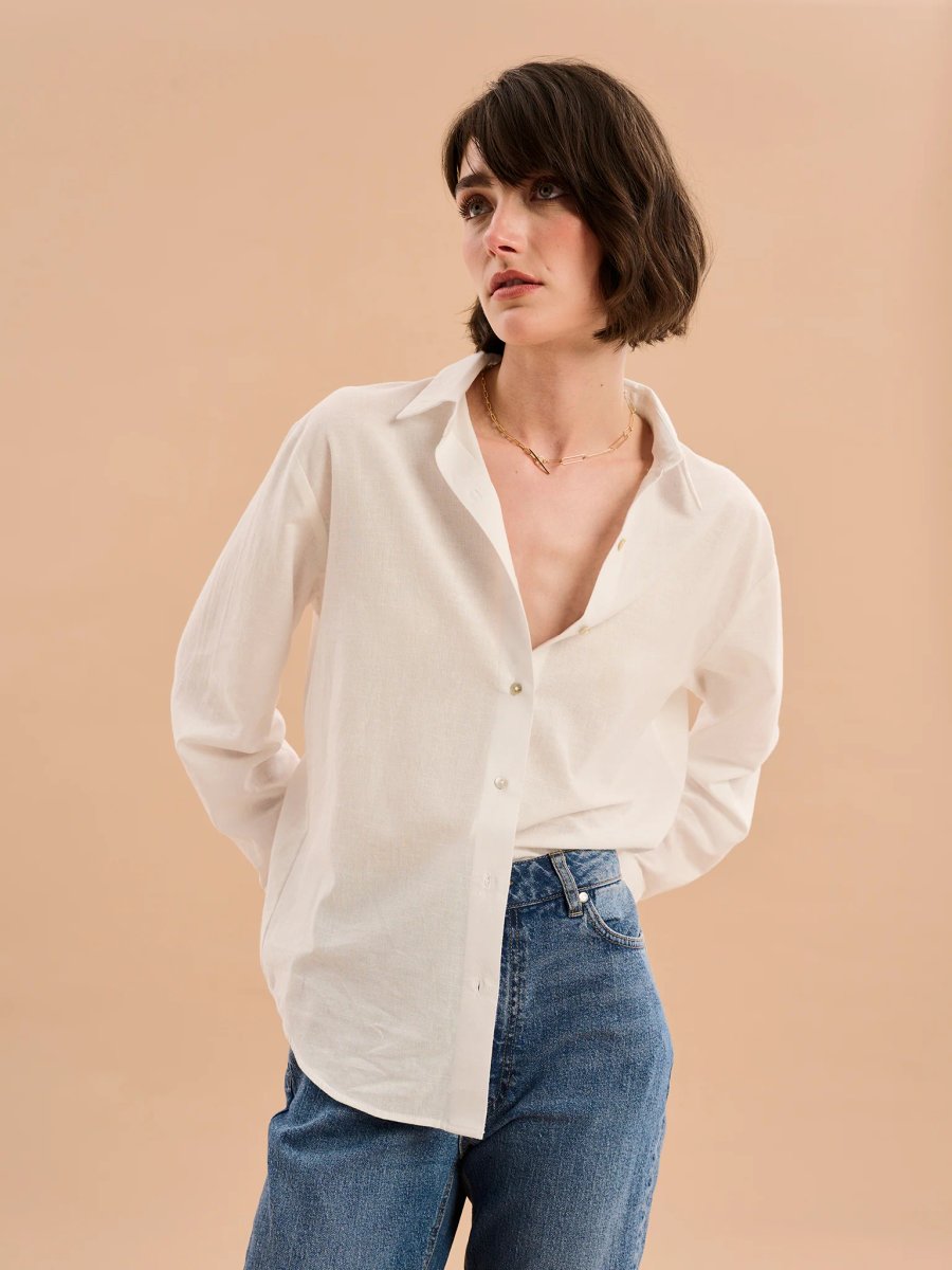 OMNES Evie Linen Oversized Shirt in White - 3