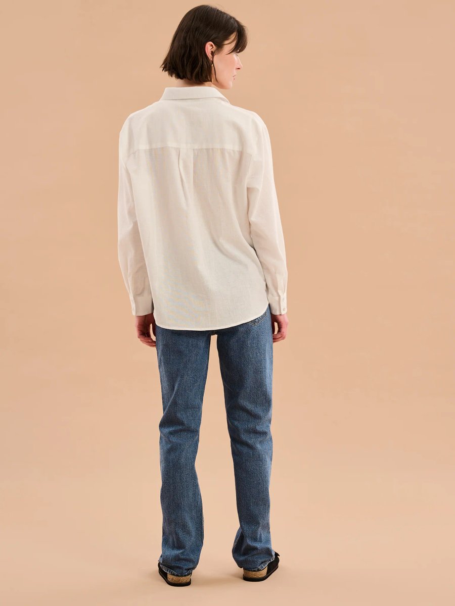OMNES Evie Linen Oversized Shirt in White - 4