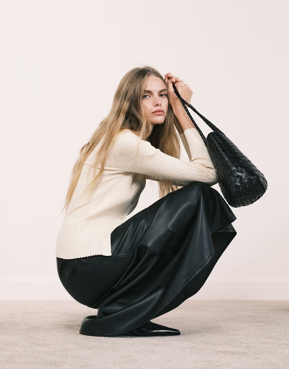 ASOS Mango faux leather midi skirt in black - 2