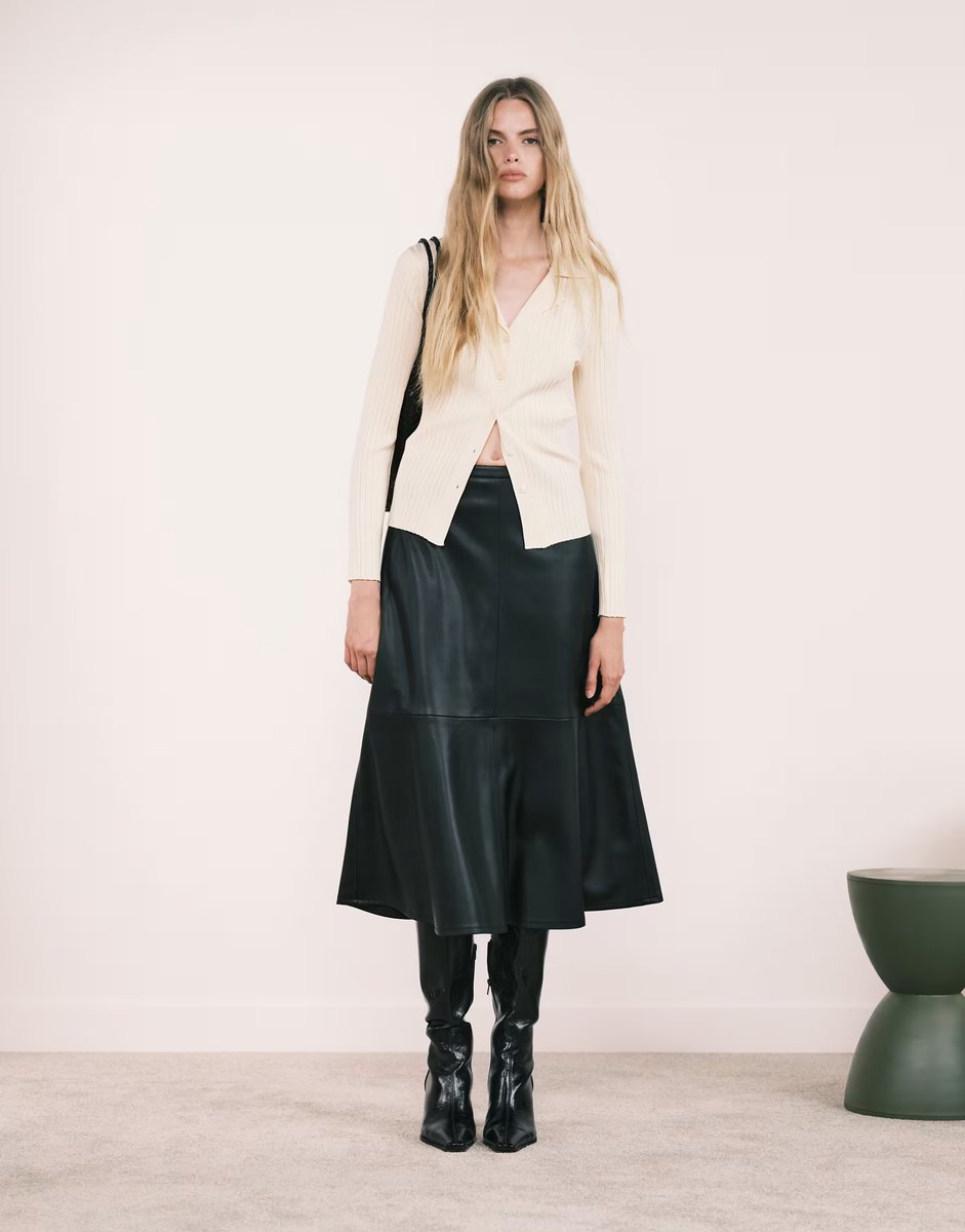 ASOS Mango faux leather midi skirt in black - 3